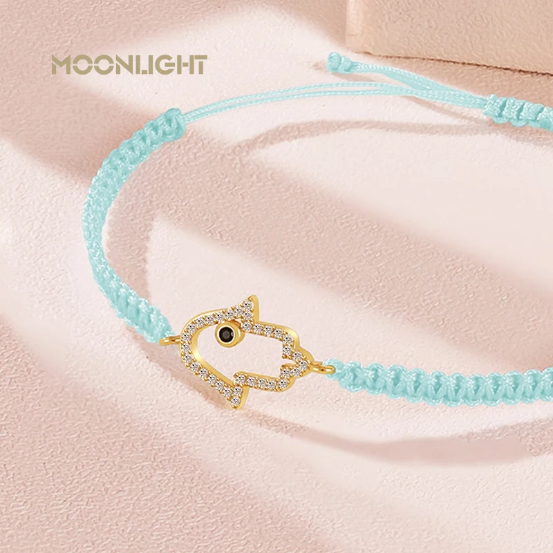 MOONLIGHT Prayer Hand of Fatima Evil Eye Braided Bracelet Handwoven Adjustable Hamsa Charm Bracelet&Bangles Female Jewelry Gifts