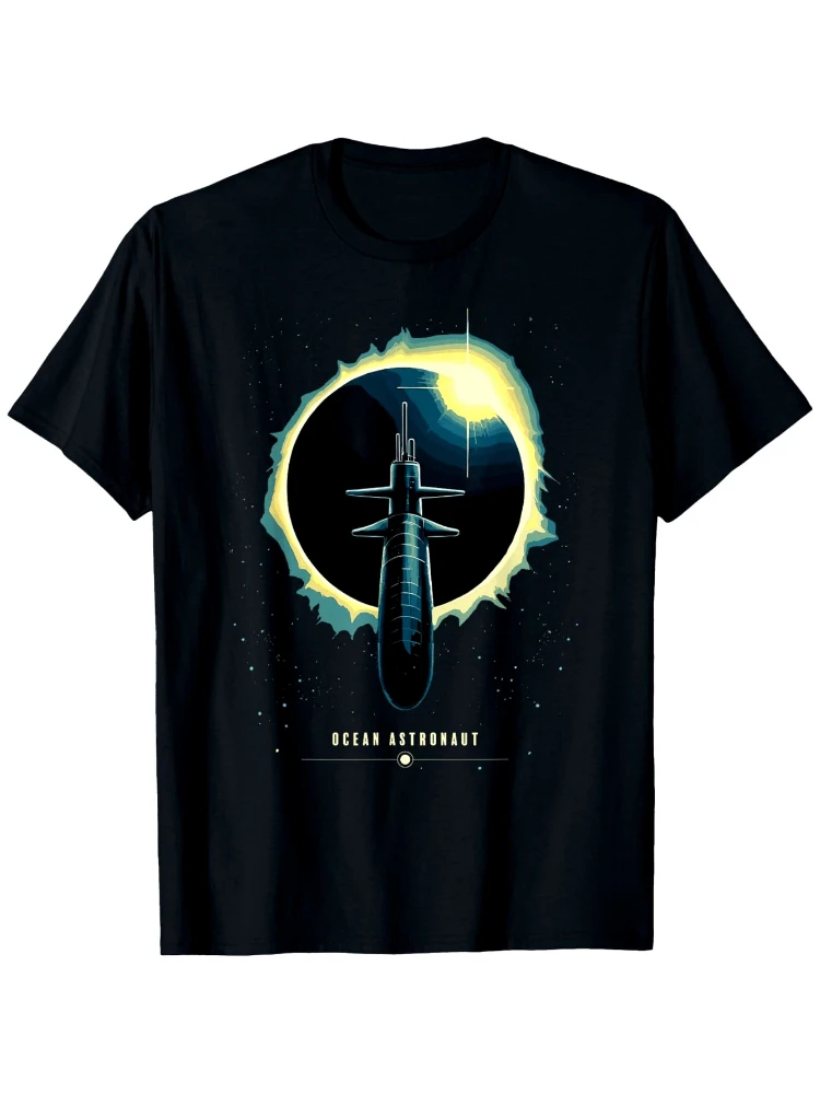 

Ocean Astronaut Graphic with Submarine&Stars Design-100% cotton summer casual O-neck short sleeve printed men's T-shirt.