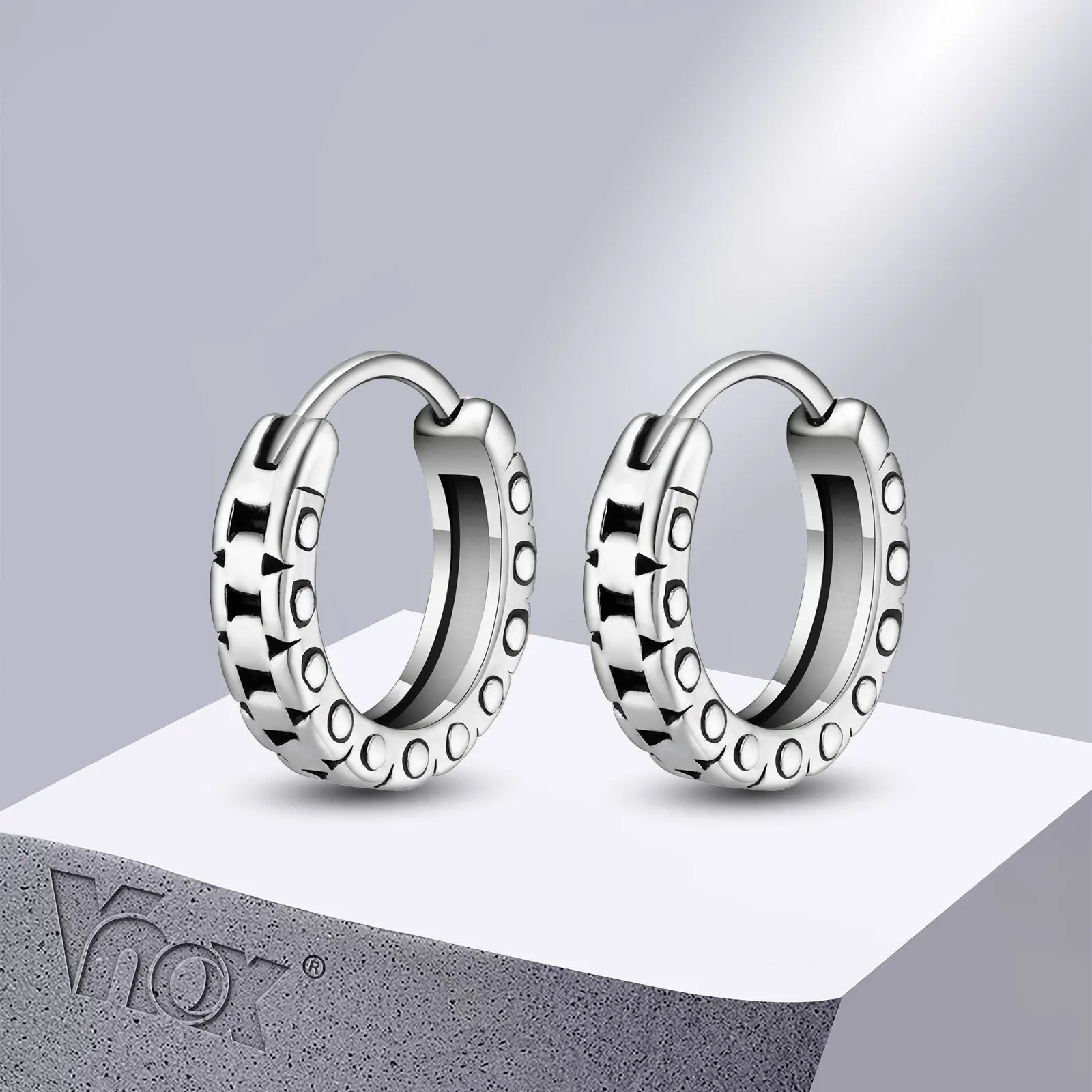 Vnox Stylish Chain Hoop Huggie Earrings for Men Boys, Anti Allergy Stainless Steel Hip Hop Round Earring Gifts to Boyfriend BFF