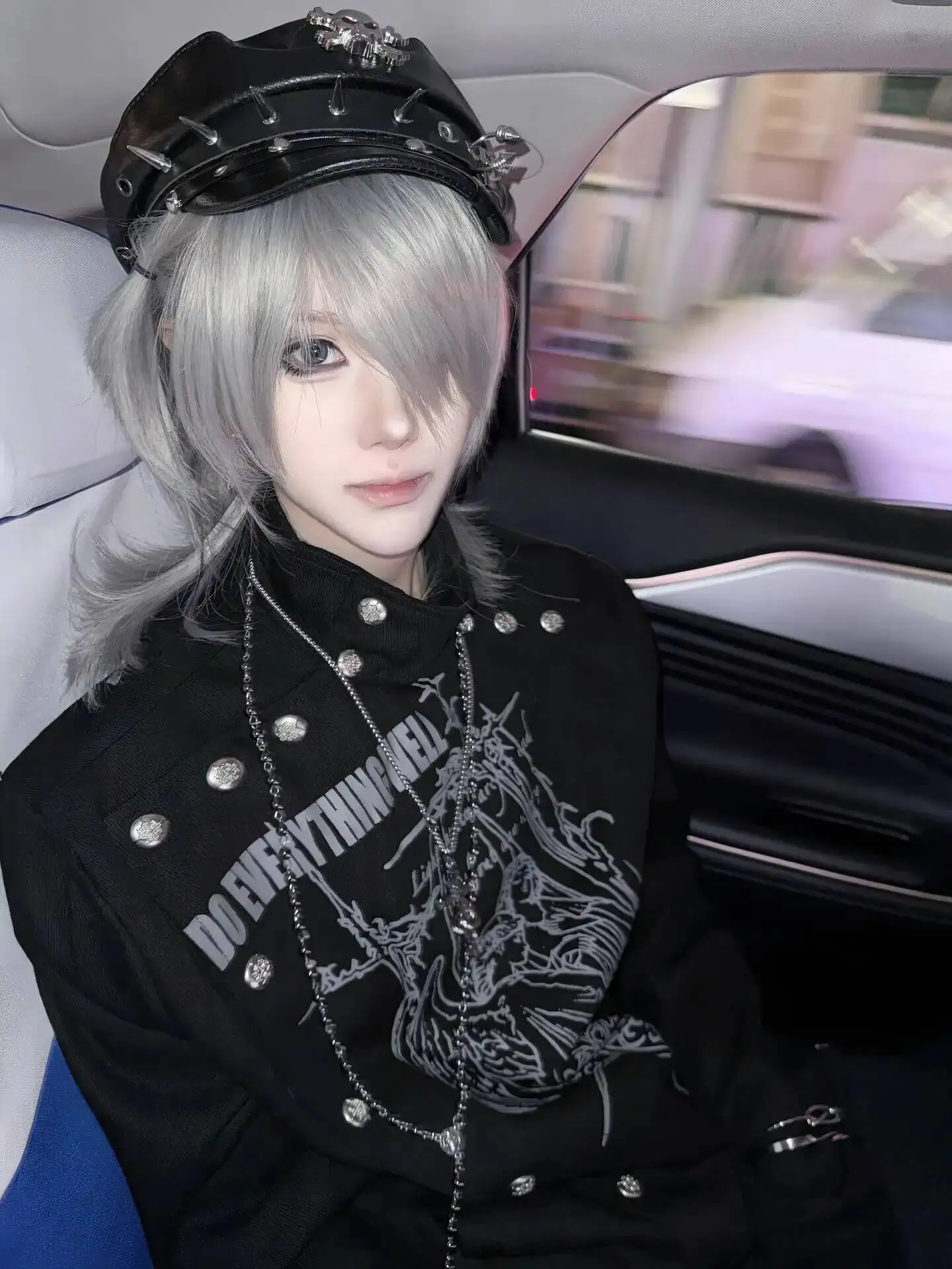 

Gothic Punk Unisex Sweater 2026 Spring New Black Jacket Metal Rivet Gothic Print Loose Man Visual Statement Outerwear