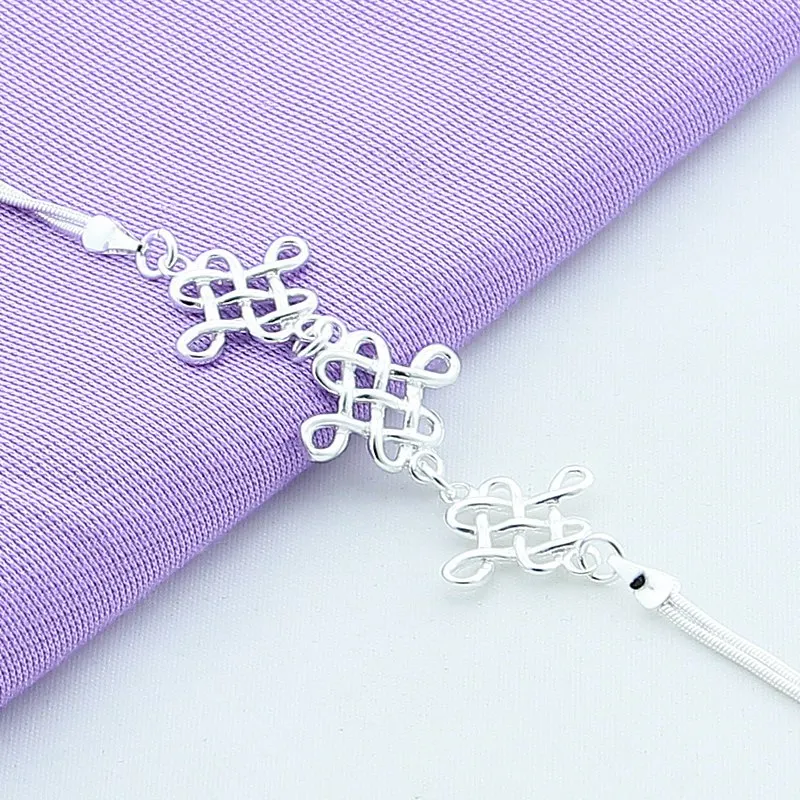 Women 925 Silver Charm Bracelet New Fashion Silver Chinese Knot Bracelet High Quality