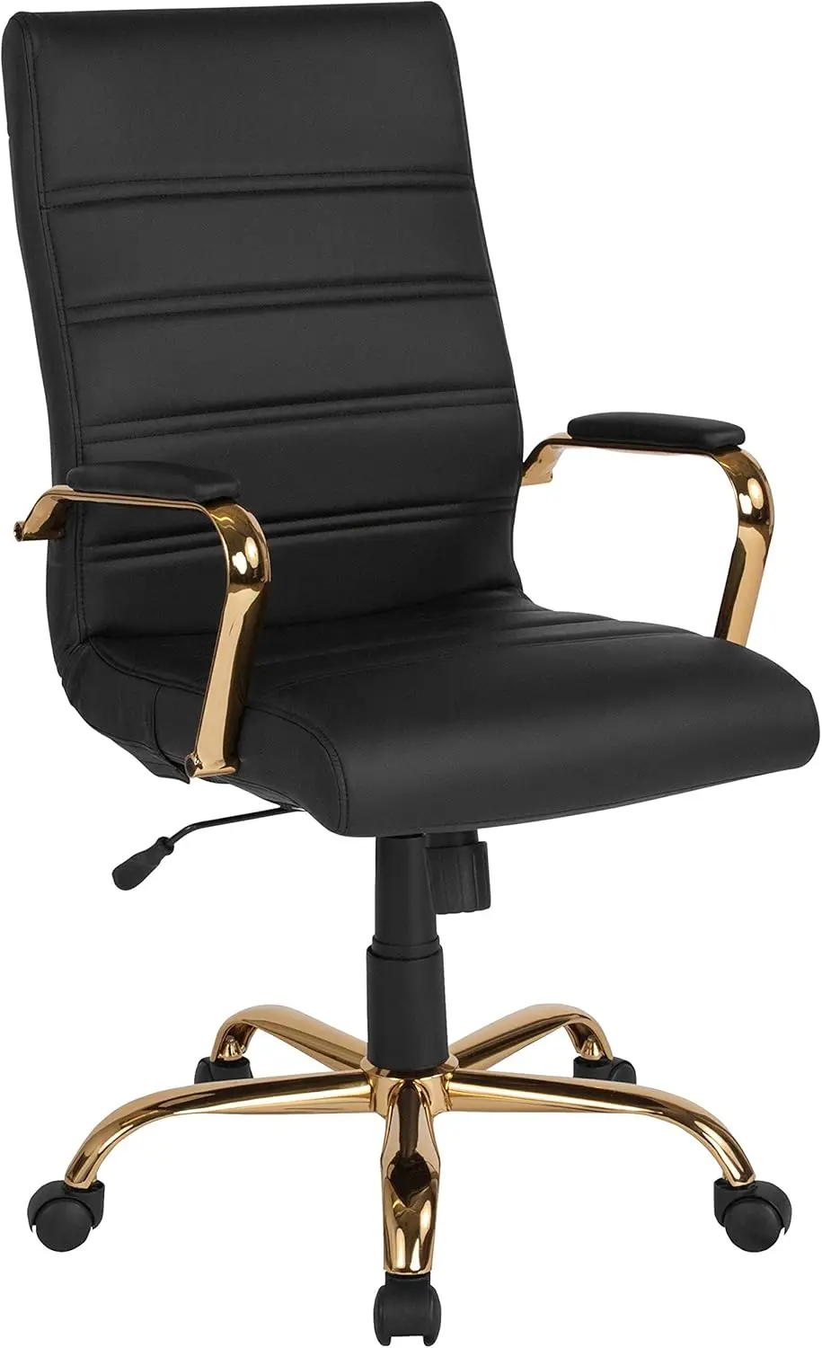 High Back Black LeatherSoft Executive Swivel Office Chair with Gold Frame/Arms