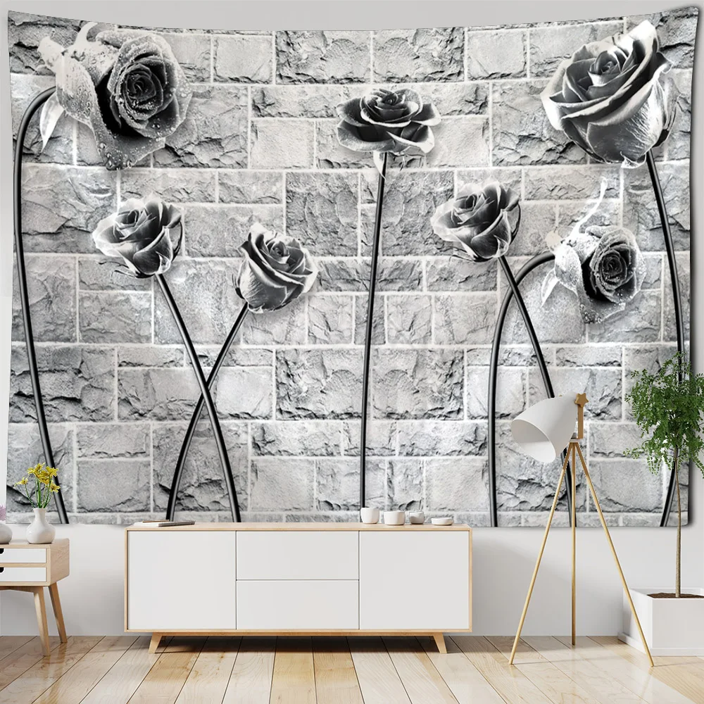 Retro Art Background Wall Hanging Decorative Tapestries Brick Walls Colorful Stone Wooden Boards for Living Room Bedroom