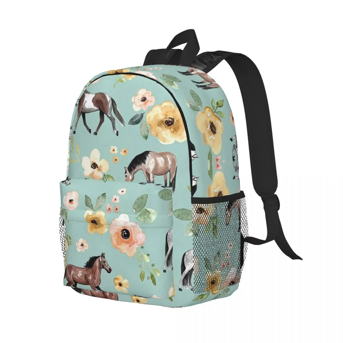 Mochilas de caballos con flores para niños y niñas, mochilas escolares informales para estudiantes, mochila de viaje, bolso de hombro de gran capacidad