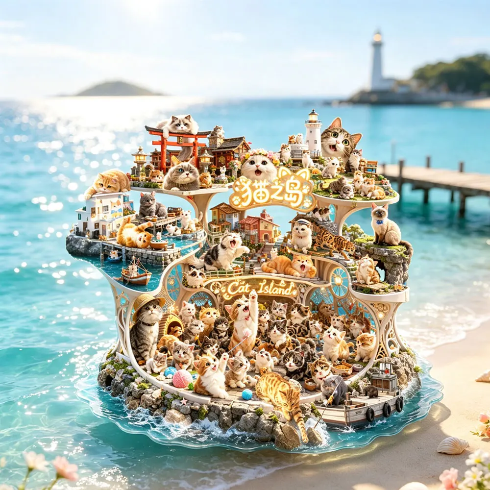 Cat Island Cute little cat pet 3DEmbossed Metal Fridge Magnet dogs summer paradisePetloversTravelSouvenirGift CreativeHomefriend