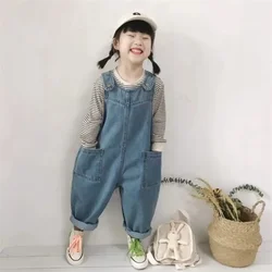 Girls' Pants Boys' Autumn Clothing 2024 New Style Children's Overalls Jeans Autumn And Winter Children's Clothing 1 Set