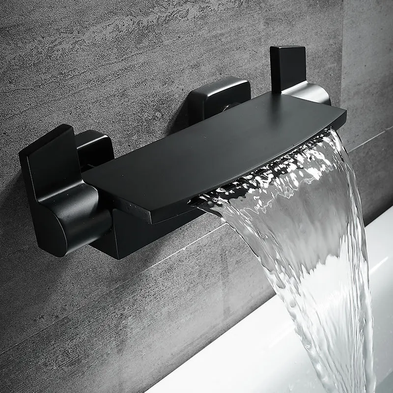 Geborsteld goud badkuipkraan messing wandmontage badkamer douchekraan mengkraan met handdouche waterval uitloop bad doucheset