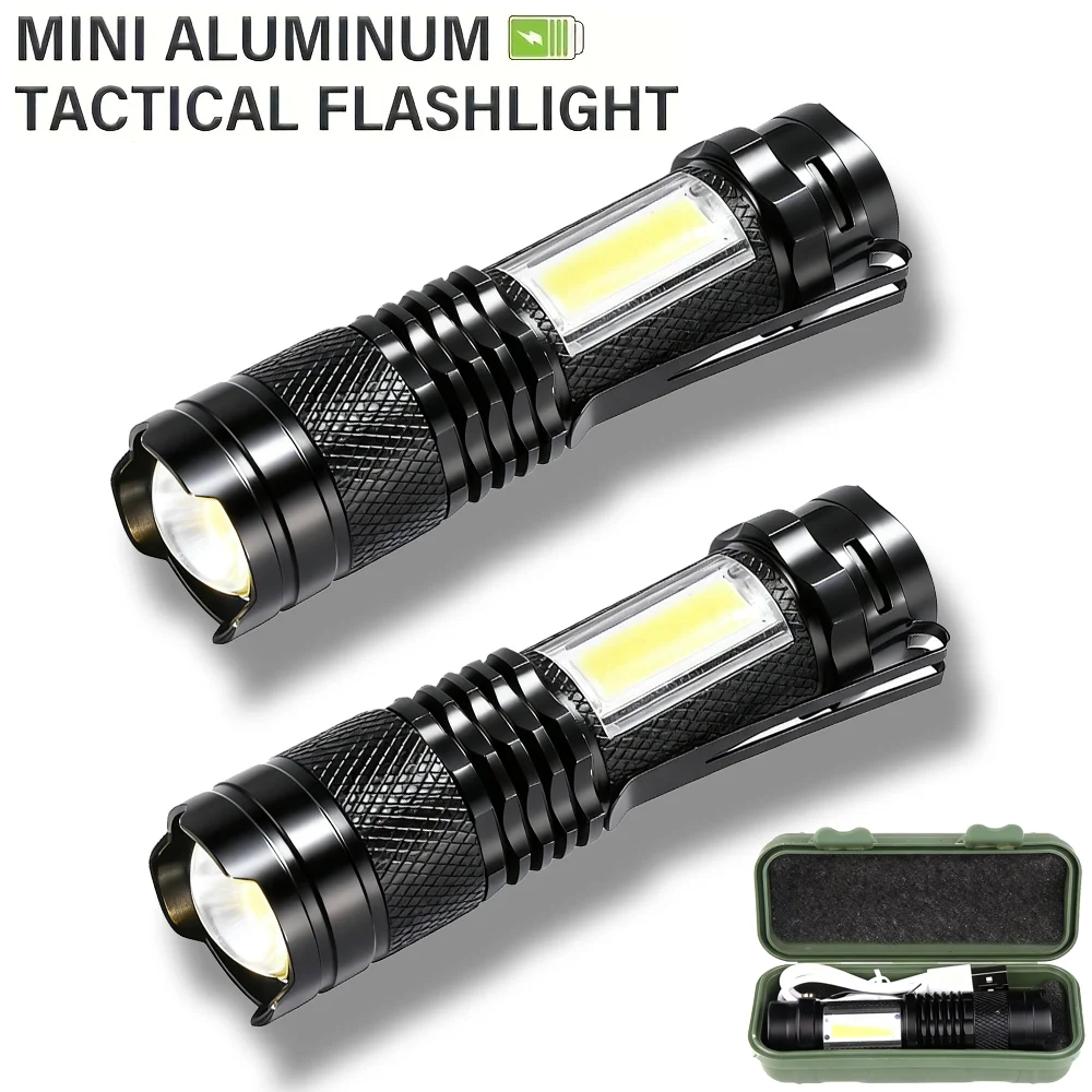 LED COB Mini Flashlight USB Rechargeable Torch Powerful Zoomable Portable Light 3 Lighting Modes Lantern for Outdoor Emergency