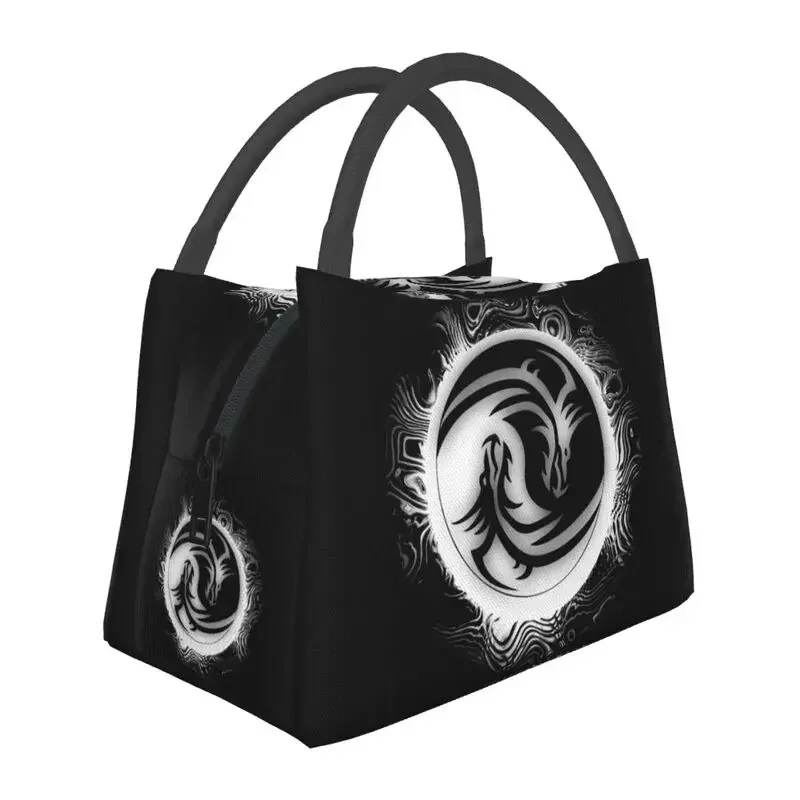 Yin Yang Dragons Red And Black Thermal Insulated Lunch Bags Women Portable Lunch Tote for Outdoor Picnic Meal Food Box