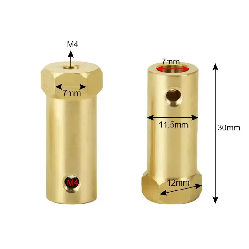 5PCS Extended Hexagonal Brass Shaft Coupling 3/4/5/6/7/8mm Brass Rigid Motor Shaft Coupling Length 30mm with Screw Wrench Parts