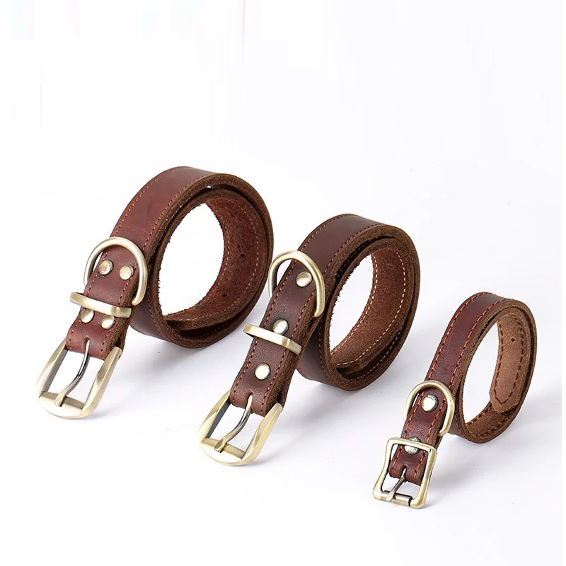 custom pet durable soft leather collar with metal buckle for small medium large dogs