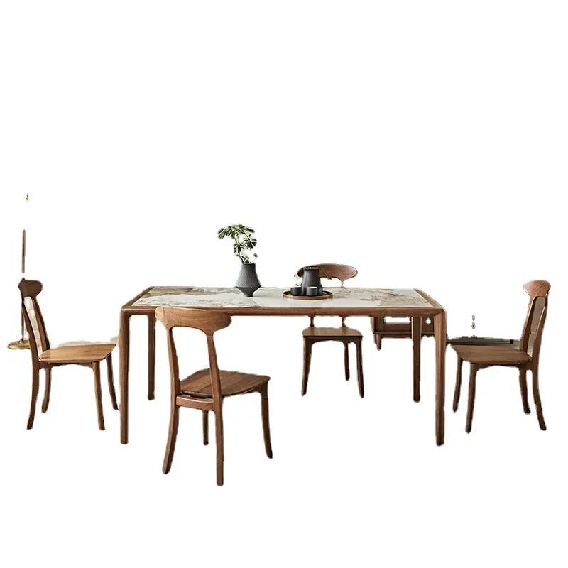 

North American black walnut dining table modern minimalist light luxury household rock slab dining table all solid wood