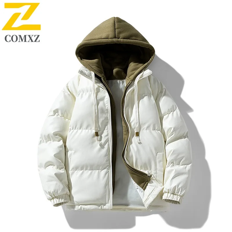 

COMXZ 2025 Men Cotton Coat Fake Two Piece Outdoor Cycling Thickened Warm Parka Casual Daily Style Cold Protection Winter Coats
