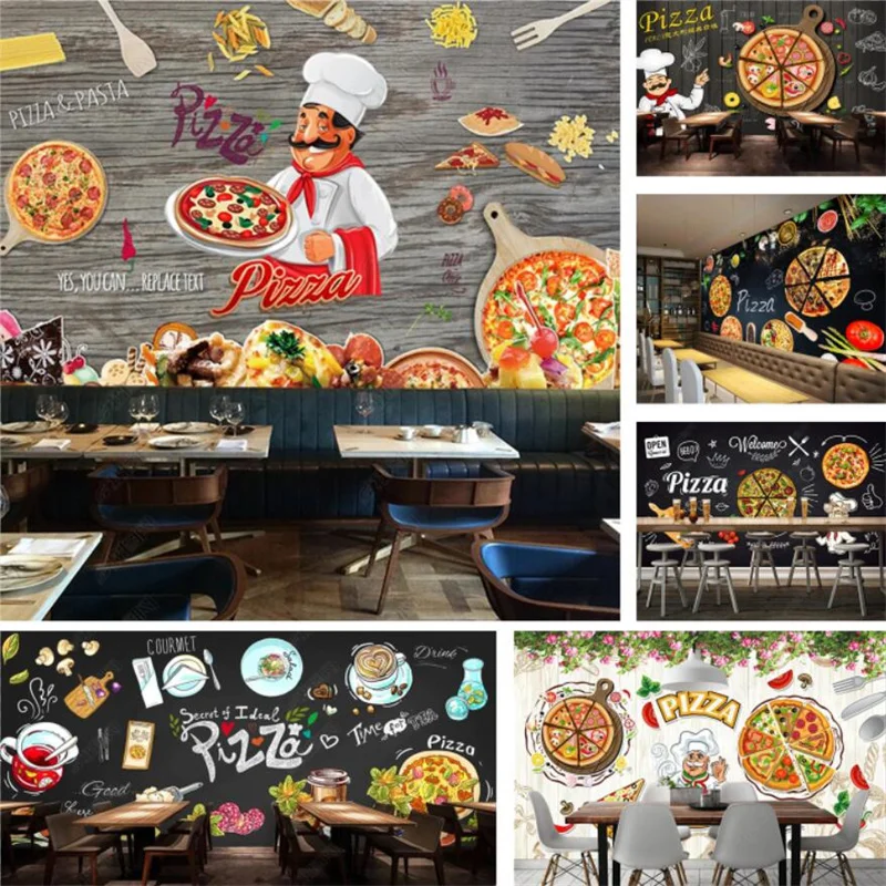Custom Pizza Fast Food Mural Wallpapers for Restaurant Snack Bar Background Peel and Stick Wallpaper Papel De Parede Papel Tapiz