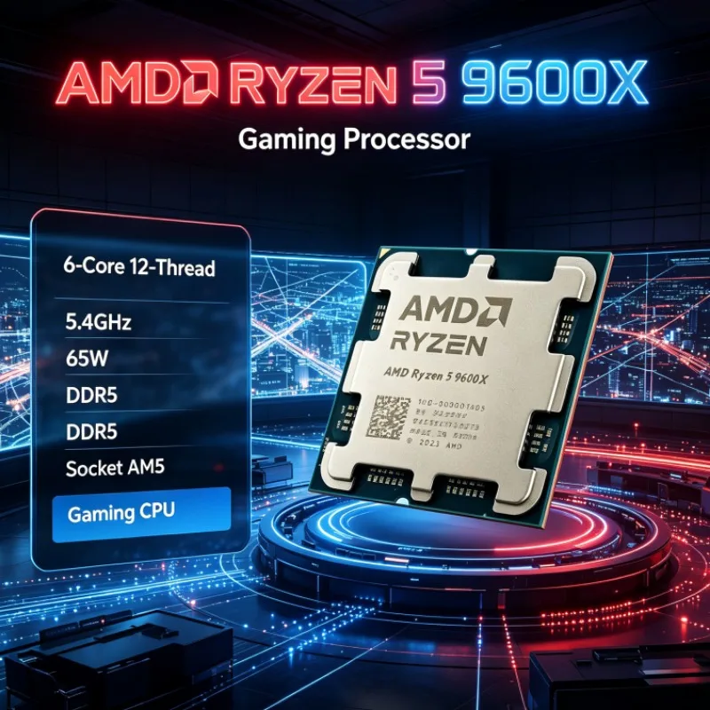 Ryzen 5 9600X AMD Socket AM5 Processor 5.4GHz 6-Core 12-Thread 65W 4nm DDR5 L3 32M Tpye-C