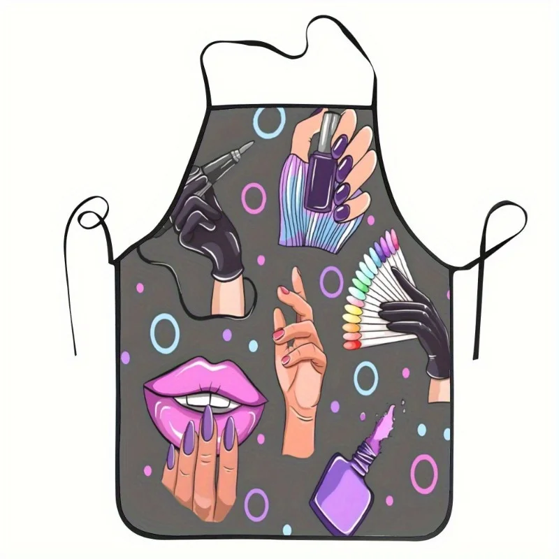 Tablier coloré pour nail art, design rose sur fond noir – Polyester durable, idéal pour la cuisine, le café et le salon