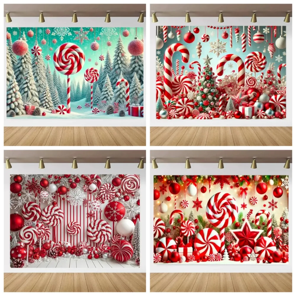 عيد الميلاد الحلوى موضوع خلفية شرائط الحلوى الحمراء الثلوج الشتاء السنة الجديدة مهرجان الطرف الديكور خلفية راية لدعائم الصور