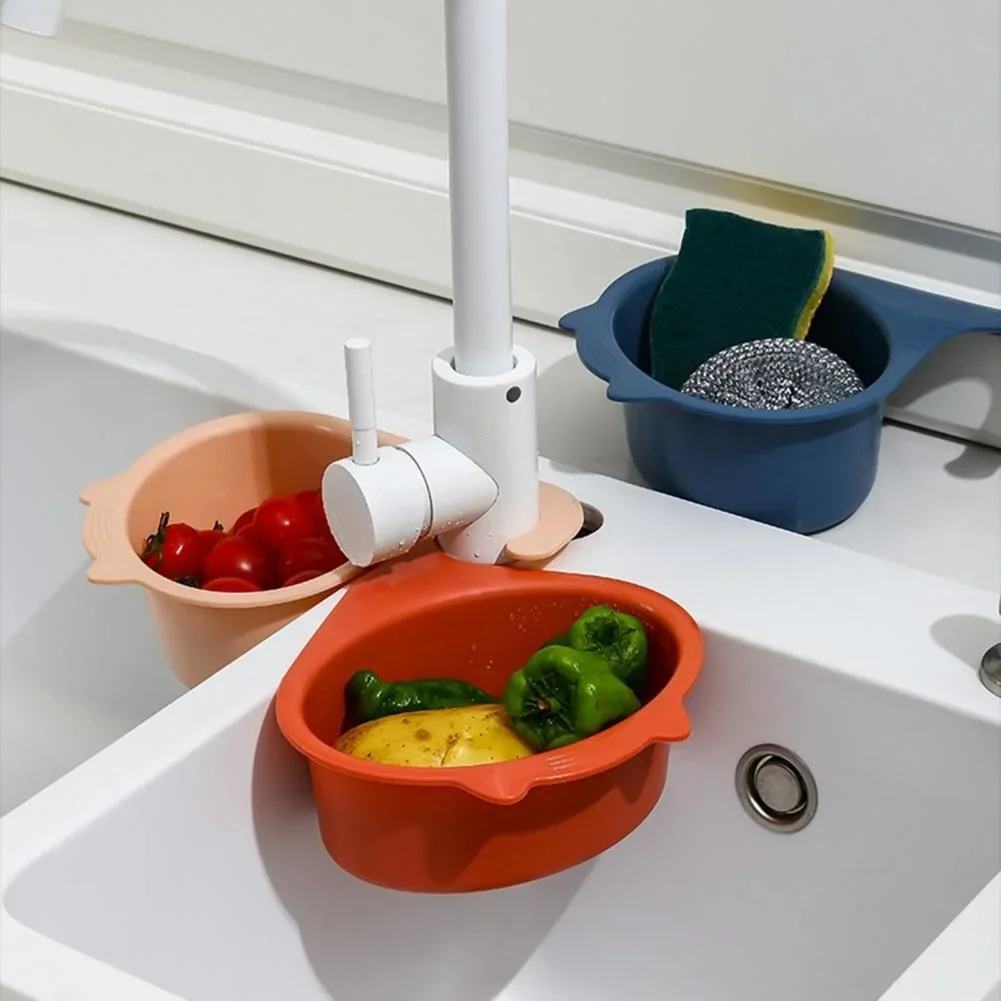 Round Cartoon Cat Sink Strainer Household Fruit Vegetable Drainer Basket Filter Shelf Sponge Rack Kitchen Tool Accessories