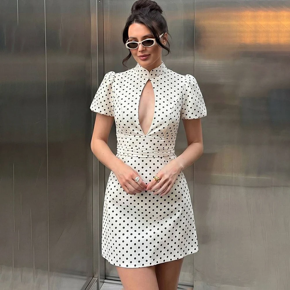 

Tuularose White Polka Dot Dress Women's Sexy Hollow Puff Sleeve Fashion Slim Dress Elegant Vintage Summer Women's Casual Dress