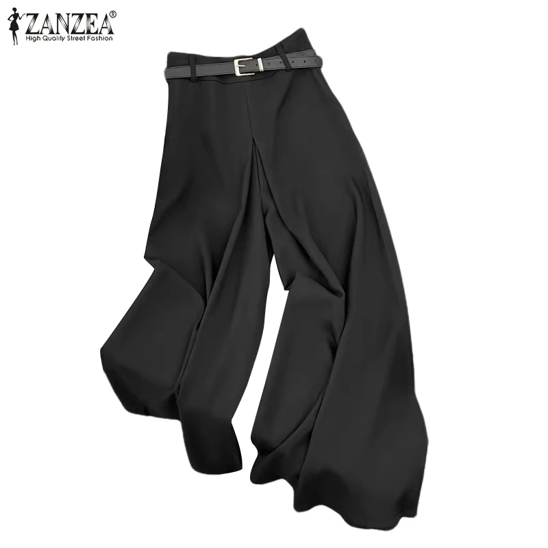 Fashion 2024 High Waist Casual Pants ZANZEA Autumn Women Wide Leg Pants Solid Color Pleated Elegant Office Long Trousers Femme