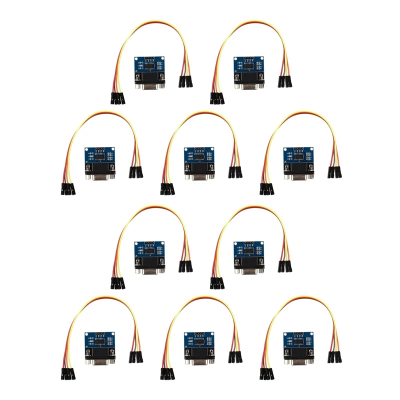 10X MAX3232 RS232 Serial Port To TTL Converter Module DB9 Connector W/ 4 Jump Cables