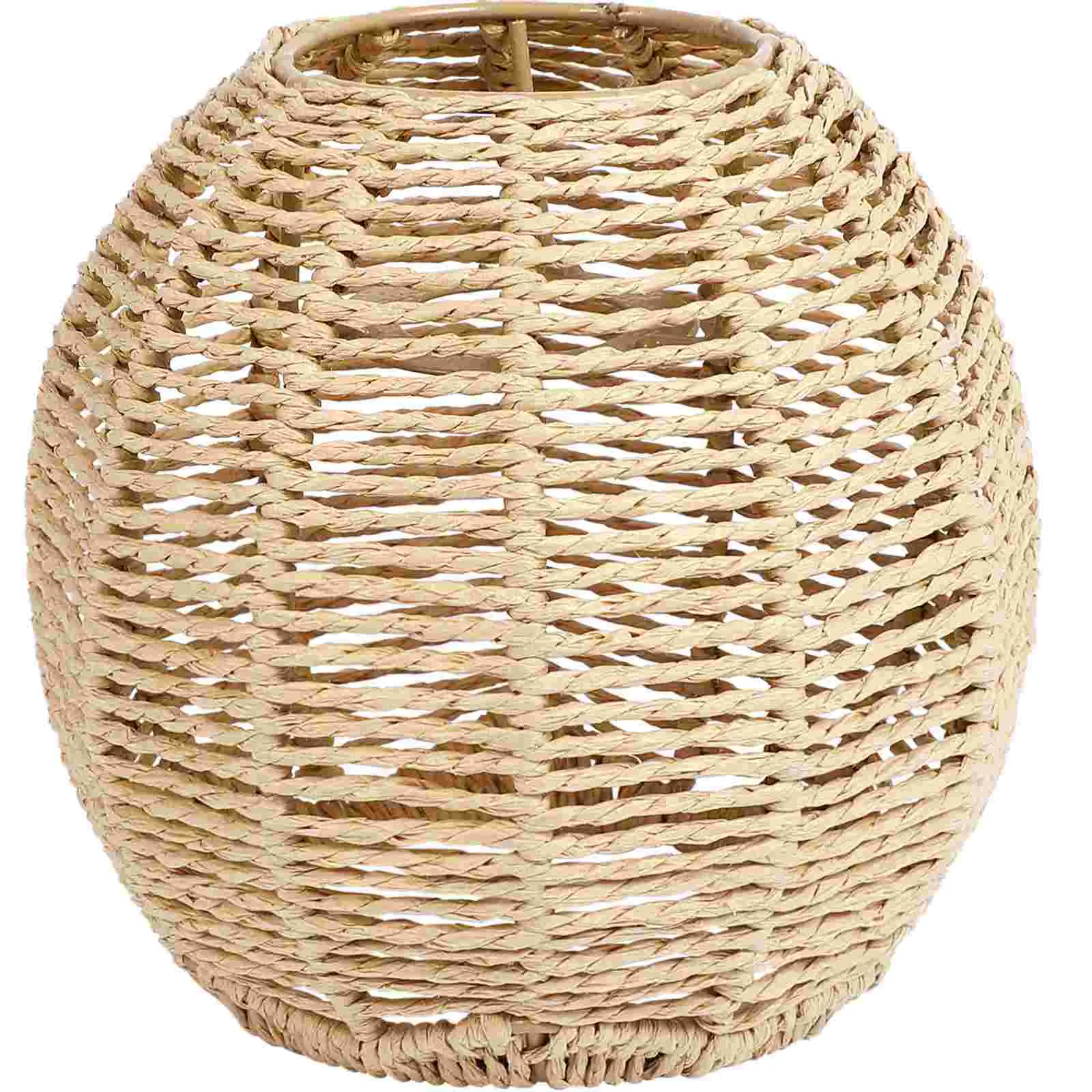 Imitation Rattan Lampshade Pendant Light Shades Woven Khaki Color Small Size Cut Out Design Retro Style Bamboo