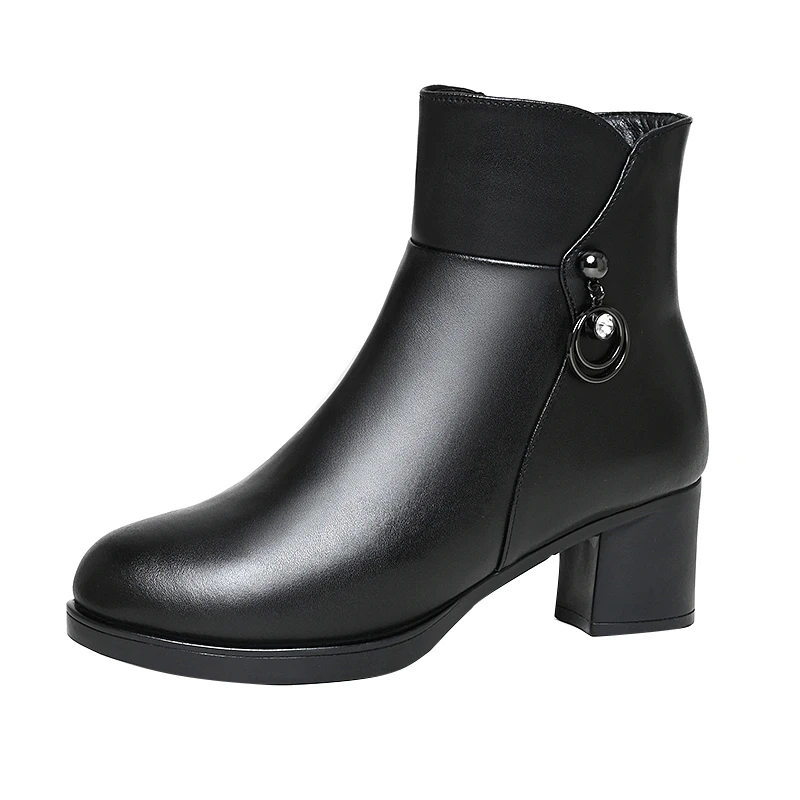 2024 NEW Fashion Soft Leather Women Ankle Boots High Heels Zipper Shoes Warm Wool Winter Boots for Women Plus Size 35-41
