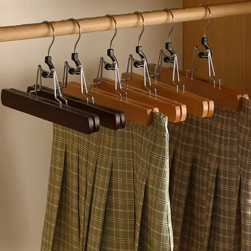 

7pcs Solid Wood Clothes Hangers with Non-Slip Clips for Skirts, Jeans and Tops | Durable Space-Saving Organizer Durable