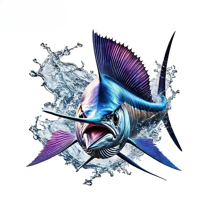 Автомобильные наклейки, красивые полосатые наклейки на стену Marlin, яркие графические наклейки с проворной рыбой, водонепроницаемые, 13 см, ПВХ KK