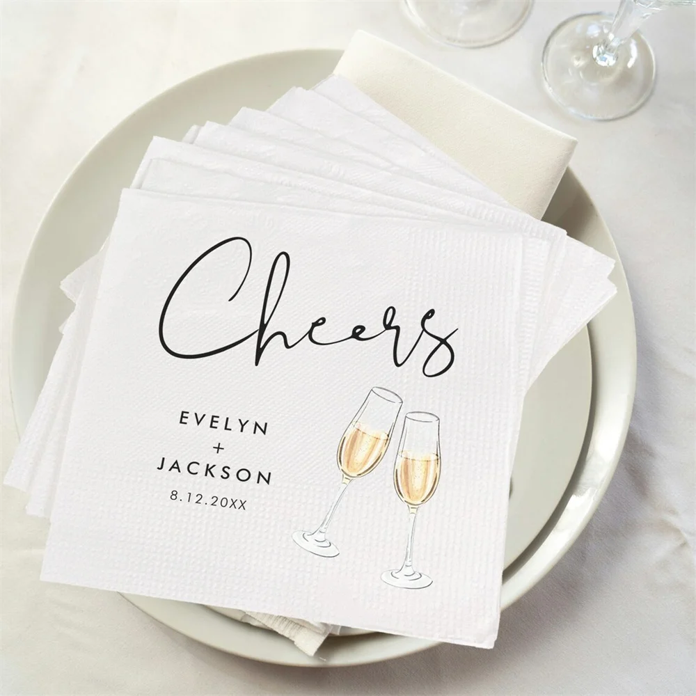 50PCS Cheers Napkins, Personalized Engagement Napkins, Custom Wedding Napkins, Bridal Shower Napkins, Cocktail Luncheon Napkins,