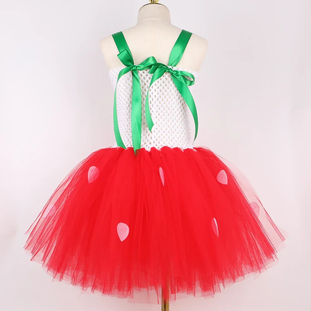 Toddler Girls Strawberry Costume Kids Fruit Theme Birthday Party Tutu Dress Girl Halloween Christmas Princess Dress Up Clothes