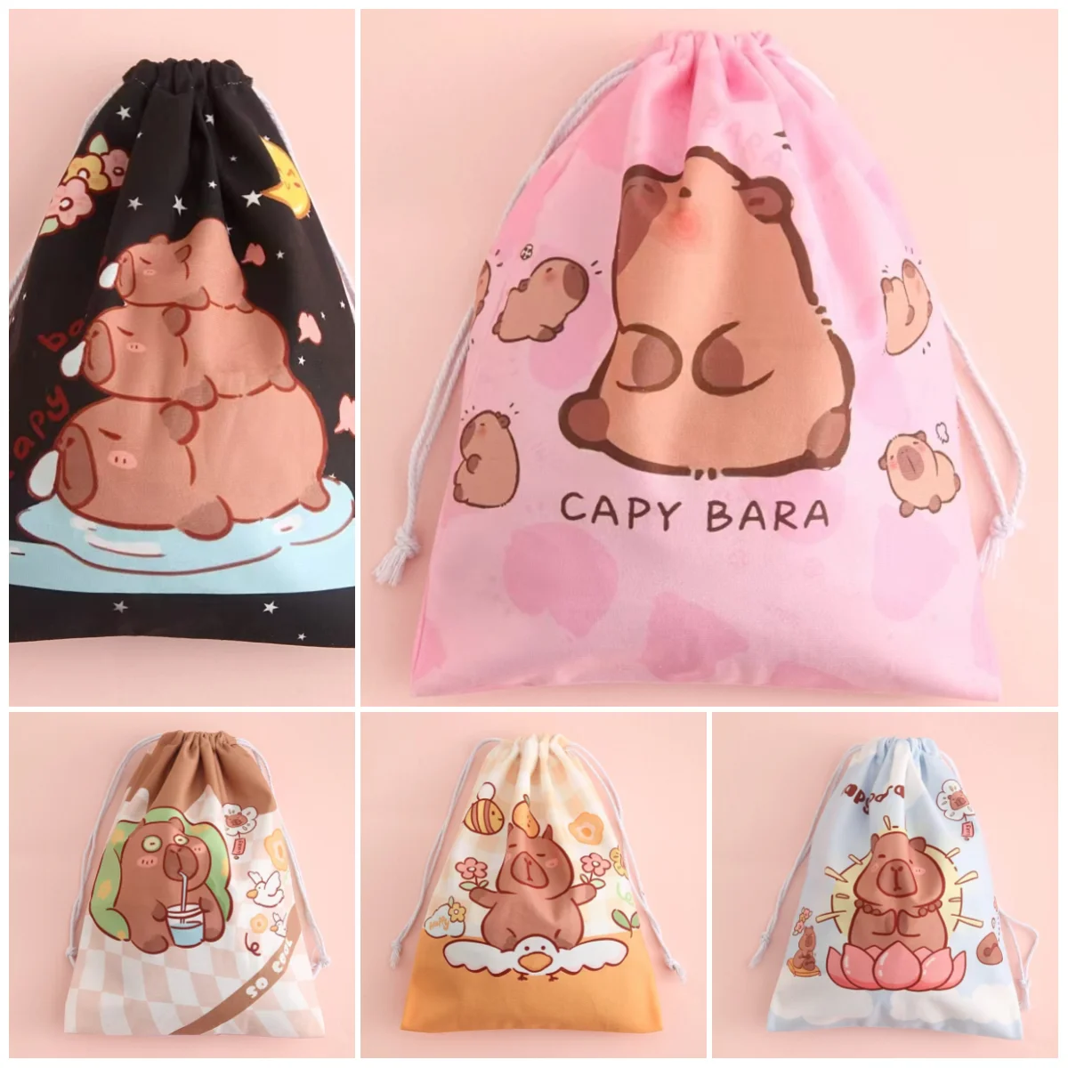 Capybara-Travel Drawstring Tote Saco De Armazenamento, Organizador Para Roupa Interior, Brinquedo, Bolsa Dos Desenhos Animados, Presente De Aniversário, 2024