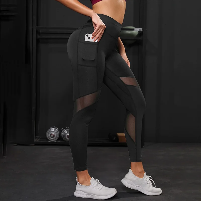 Mesh High Waist Yoga Pants with Pockets Leggings for Women Tummy Control Workout Leggings for Women