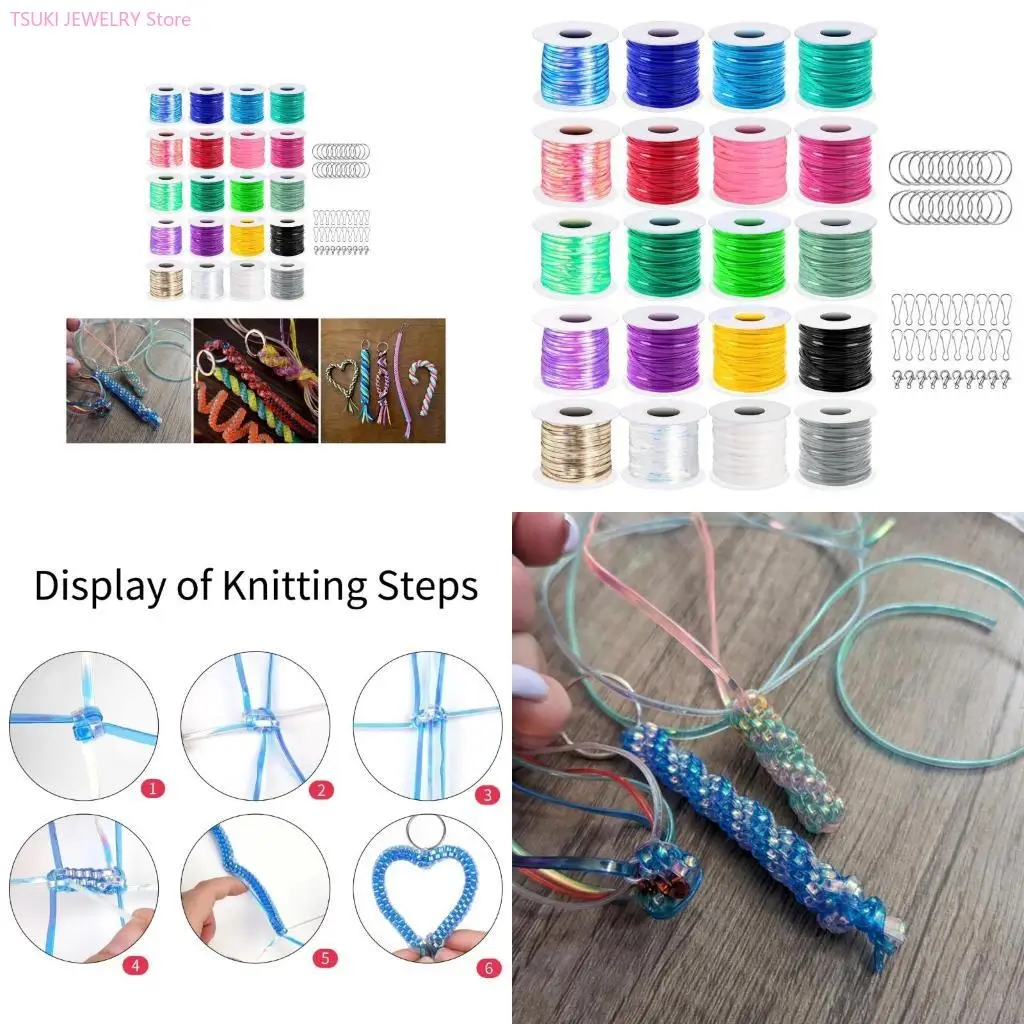 

62KE Versatile Lanyard Set Handy Plastic Lace Cords with Lobster Clasps and Rings Keychain Accessory for Craft Bracelets