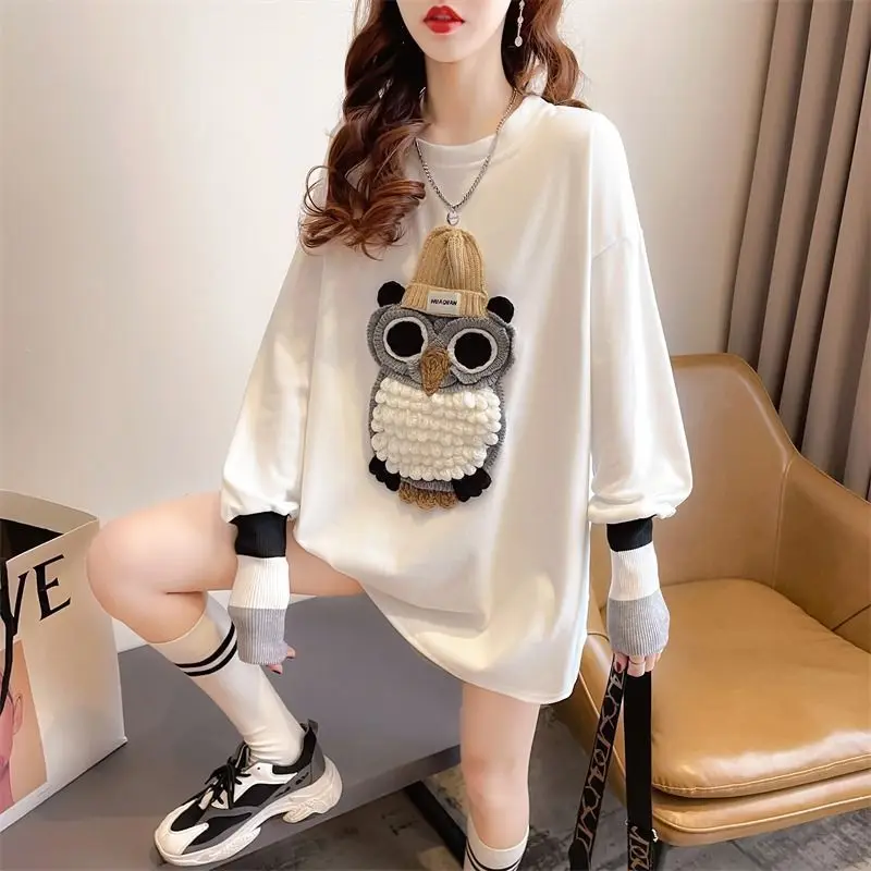 Women's Double-sided German Velvet Long-sleeved T-shirt Autumn Winter Korean Style Loose Slimming Embroidered Inner Top