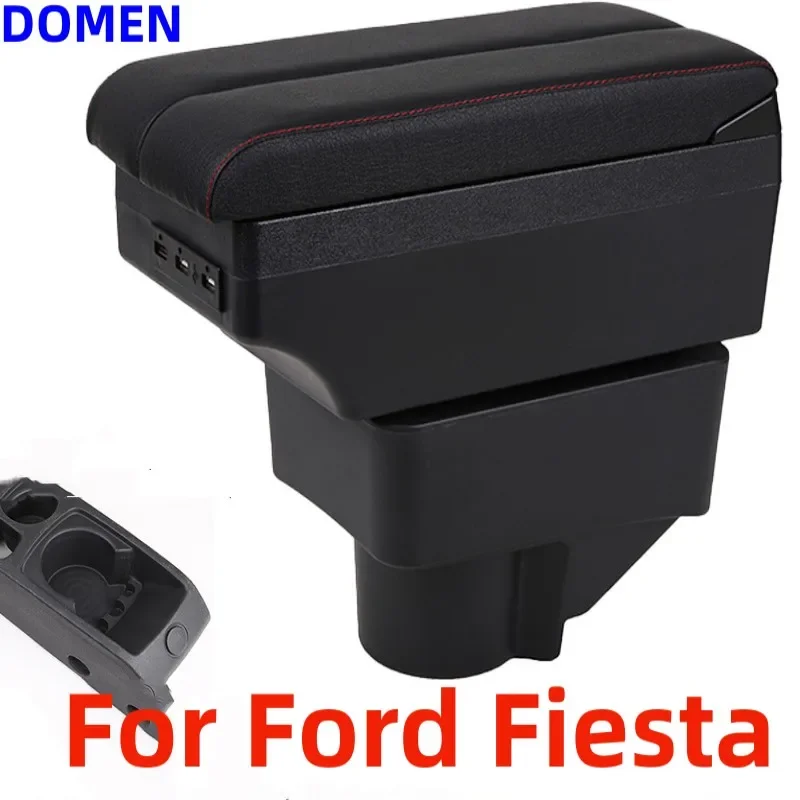 

For Ford Fiesta Armrest box Central Store Content With Retractable Cup Hole Large Space Dual Layer USB Charging