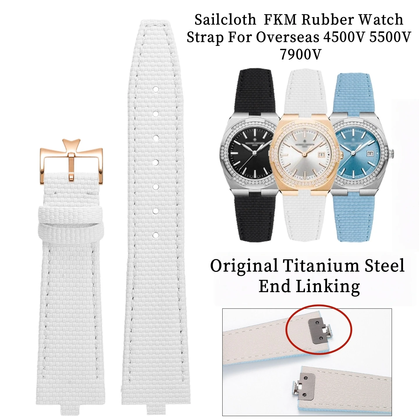 

Hand-Made For Vacheron Constantin Overseas 4500V 5500V 7900V Sailcloth FKM Rubber Strap 24×7mm Watch Band With End Linking