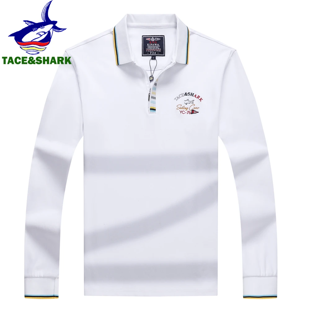 

TACE&SHARK Fashion Brand Men‘s Embroidery Solid Color Long Sleeve Polo Shirt Cotton Casual Wear Business Tops Clothing