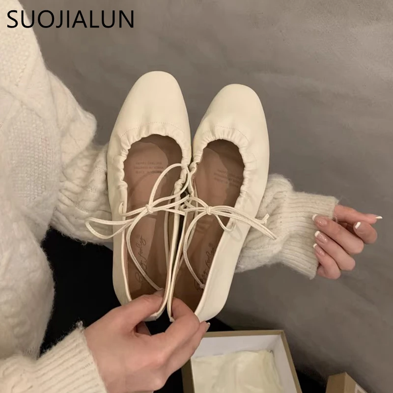 SUOJIALUN 2024 Autumn Women Flat Shoes Fashion Round Toe Shallow Slip On Mary Jane Shoes Soft Flat Heel Outdoor Dress Boat Shoes