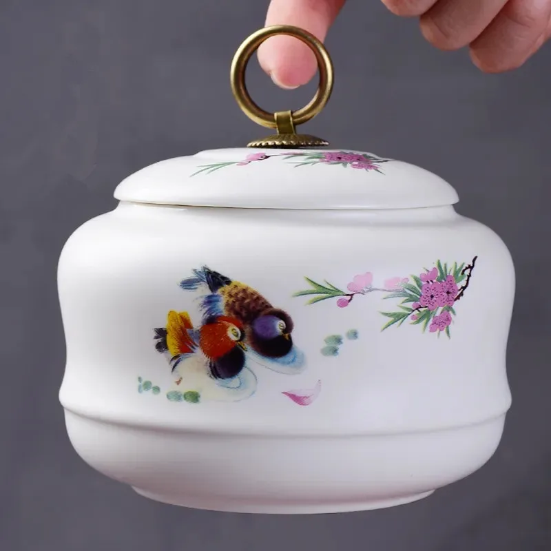 New Large Diameter Ceramic Tea Caddy High-grade Household Loose Tea Moisture Proof Storage Canister Simple Flower Tea Sealed Jar