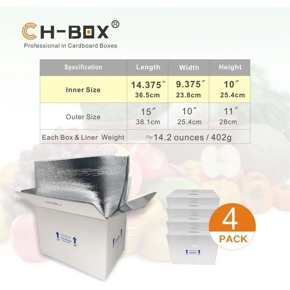 Pacote com 4 Caixas de Envio Isoladas Pequenas, 15x10x11 Polegadas, Adequadas para Entrega de Alimentos Frios e Perissáveis, Brancas