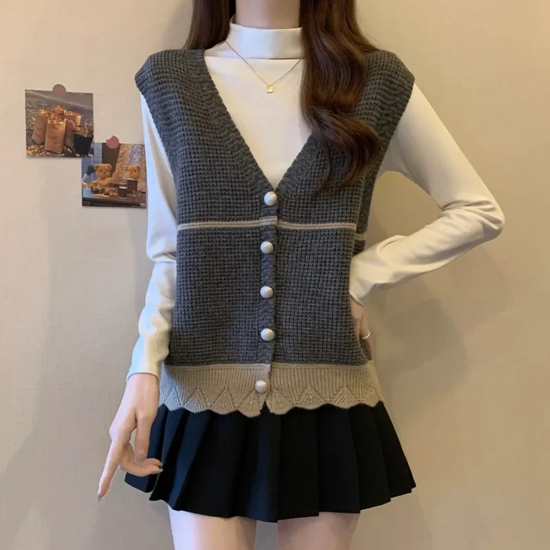 

Вязаный женский осенне-зимний свободный свитер с v-образным вырезом 2025 года, жилет