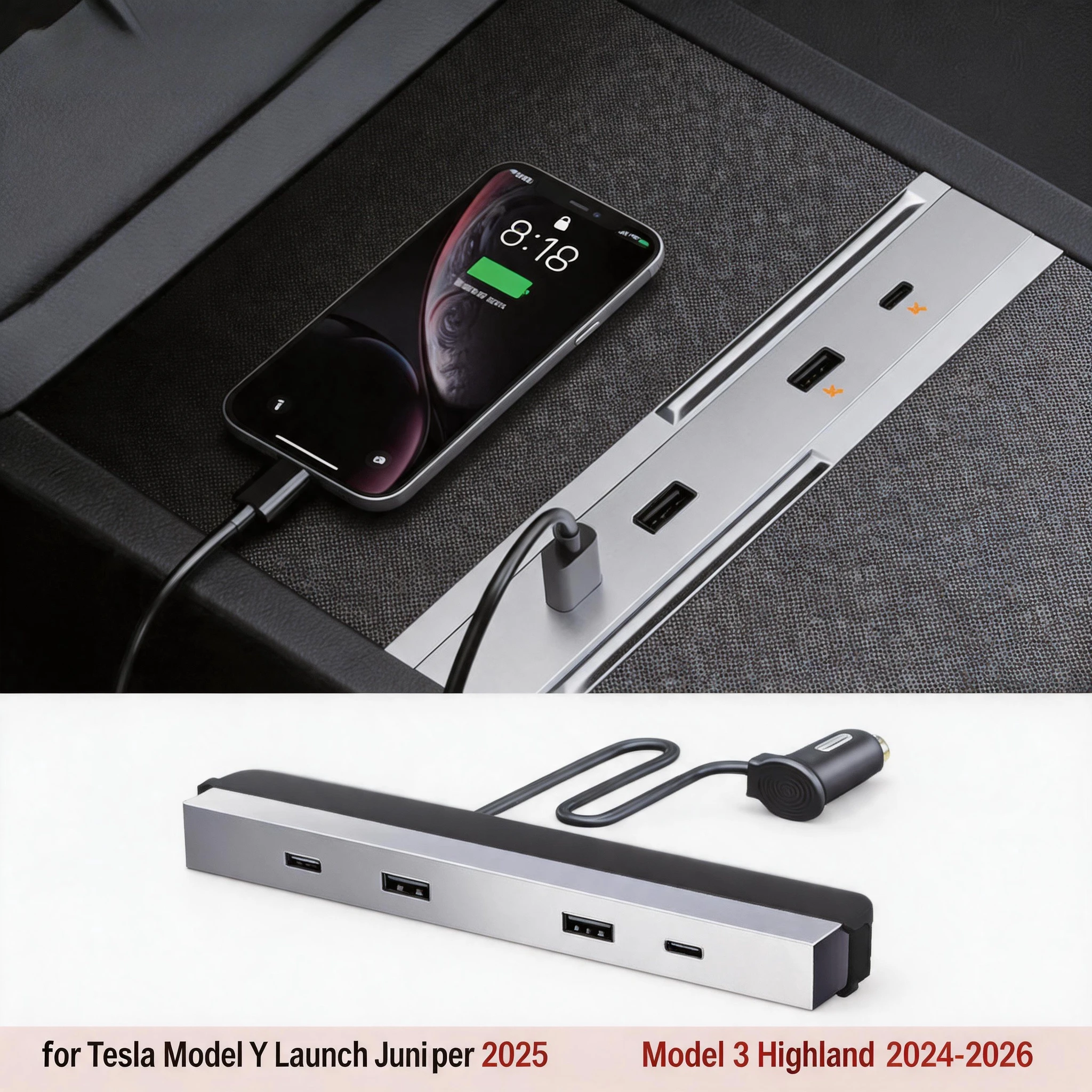 

Multi-Port High Speed For Tesla Model YL Y Launch Juniper 65W Type-C USB HUB Fast Charging Model 3 Highland Expansion Dock