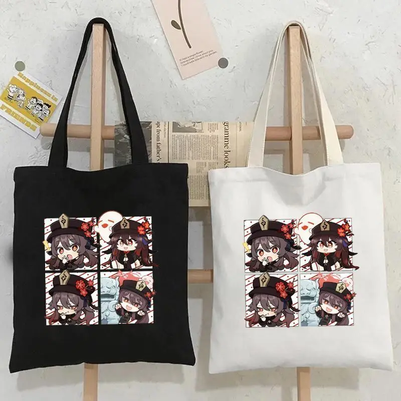 

Genshin Impact Canvas Simple Versatile Shoulder Cartoon Tote Bag Wanderer Paimon Klee Hu Tao Diluc Ani