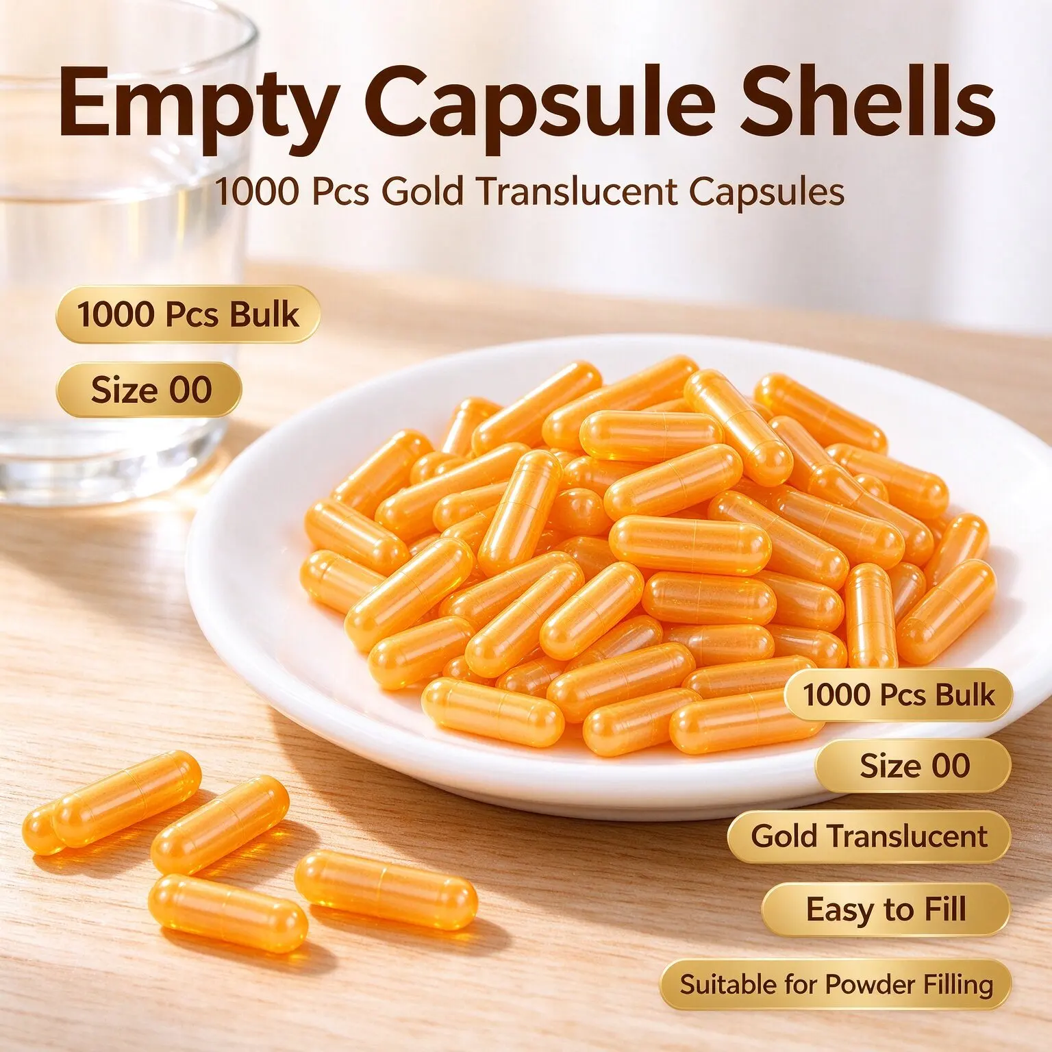 Lot 1000PCS Standard Size Yellow Hard Gelatin Empty Capsules Hollow Joined Or Separated for DIY Health And Nutrition