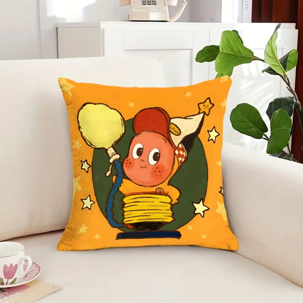 1pcs cute yellow cartoon night light character pillow cover polyester cushion for living room bedroom office decor 45x45cm