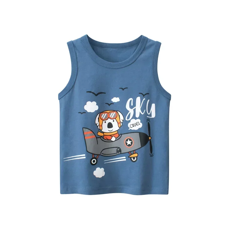 2024 Summer New Cartoon Elephant Sleeveless Top Boys T Shirt Cotton Kids Vest Suspender Tops Children\'s Clothing Dropshipping