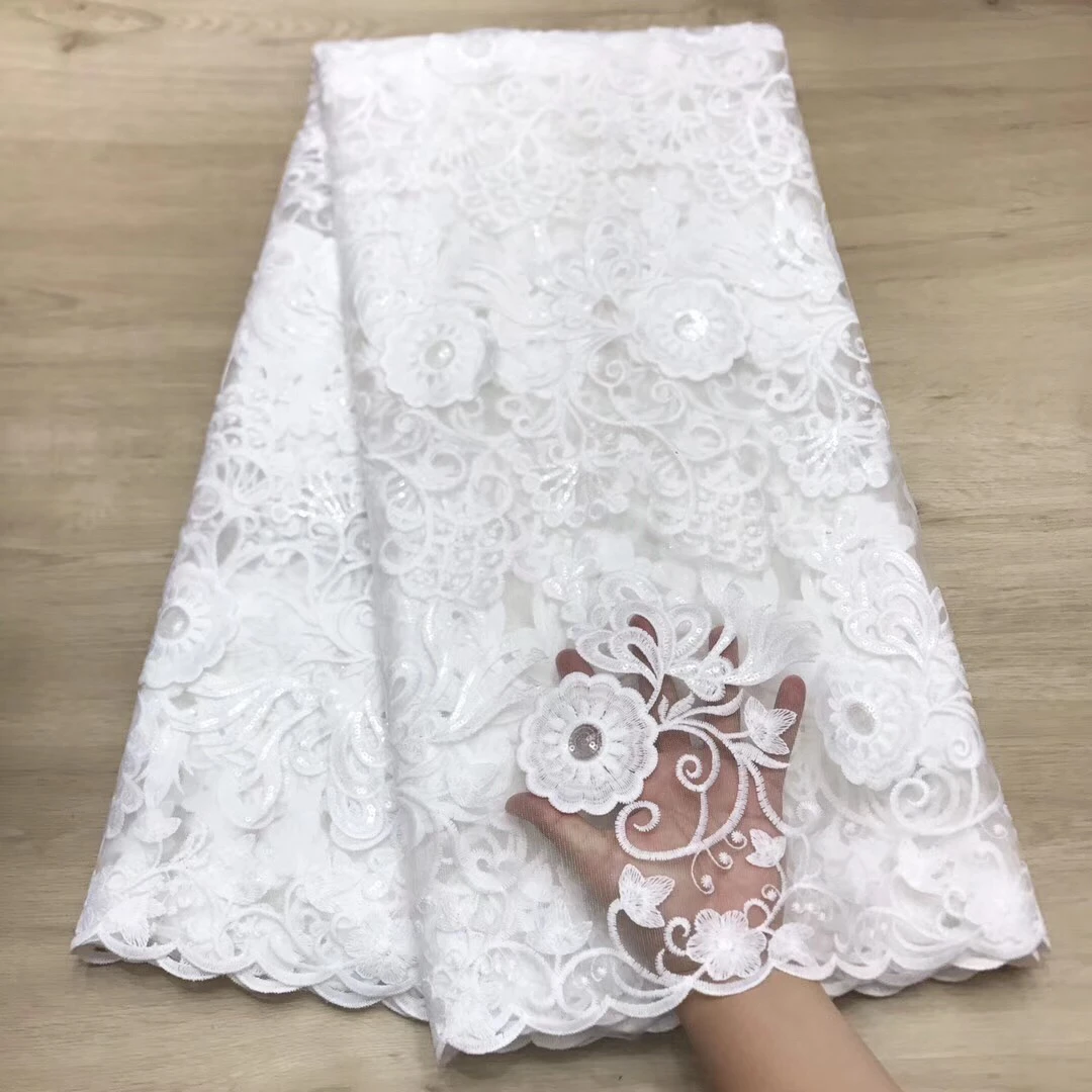 African Sequins Lace Fabric Latest Fabric 2020 High Quality Lace Material Nigerian Tulle Lace Fabrics For Dress