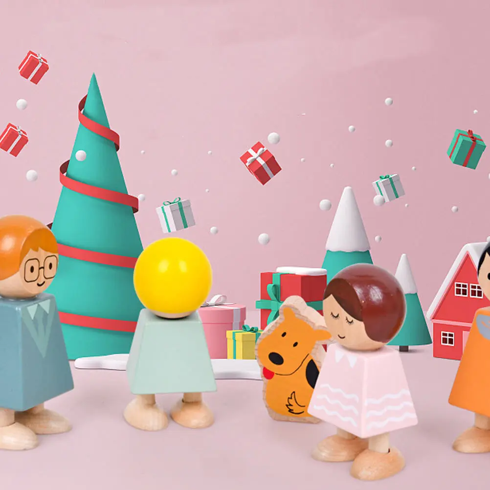 

1 Set Of Small Wooden Man Early Education For Kids Family Relationship Cognitive Development Plaything Wooden