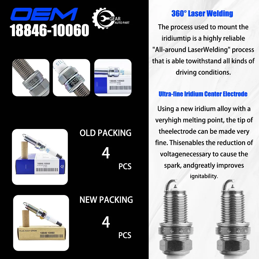 4PCS 18846-10060 SILZKR6B-10E Iridium Spark Plug For Hyundai I30 Solaris Kia Soul Accent Veloster 1884610060 SILZKR6B10E